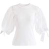 imageCHICWISH Womens BlackWineGreyPinkWhite Organza Bubble Sleeves Knit TopWhite