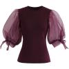imageCHICWISH Womens BlackWineGreyPinkWhite Organza Bubble Sleeves Knit TopWine