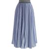 imageCHICWISH Womens Blue and White Stripe Pleated ALine Midi Prom Party SkirtBlue