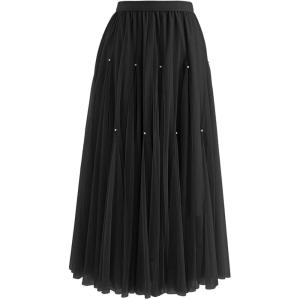imageCHICWISH Womens LilacCreamGreyPinkBlack Layered Mesh Ballet Prom Party Tulle Tutu ALine Maxi SkirtBlackcrystal Embellished