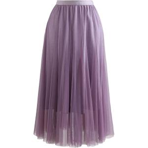 imageCHICWISH Womens LilacCreamGreyPinkBlack Layered Mesh Ballet Prom Party Tulle Tutu ALine Maxi SkirtGlitter Lilac