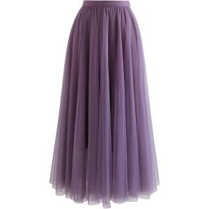 imageCHICWISH Womens LilacCreamGreyPinkBlack Layered Mesh Ballet Prom Party Tulle Tutu ALine Maxi SkirtPurple