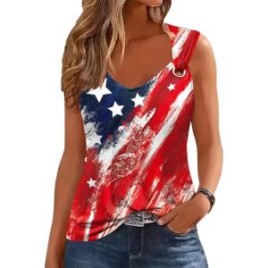 imageDisamer Womens Tank Tops 2025 Loose Fit Casual Summer Spaghetti Strap Trendy Spring Cute Lace Sleeveless T ShirtsFlower Flag