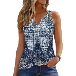 imageDisamer Tank Tops for Women 2025 Summer Casual Button Down Shirts Loose Fit V Neck Sleeveless Tshirt BlouseFlower Dot