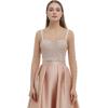 imageCHICWISH Women Full Pearl Embellished Sheer Mesh Top Sexy See Through Shirt Long Sleeve Scoop Neck Blouses Tops TanTan
