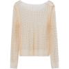 imageCHICWISH Women Full Pearl Embellished Sheer Mesh Top Sexy See Through Shirt Long Sleeve Scoop Neck Blouses Tops TanTan