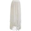 imageCHICWISH Women Summer Crochet Circle Fringe Hem Maxi Skirt Hollow Out High Elastic Waist Vacation Beach Long SkirtCream
