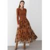 imageCHICWISH Womens LilacOrangeGreen Tulle Tutu Skirt Velvet Magnolia Elastic Waist DoubleLayered Mesh Maxi SkirtOrange