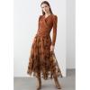imageCHICWISH Womens LilacOrangeGreen Tulle Tutu Skirt Velvet Magnolia Elastic Waist DoubleLayered Mesh Maxi SkirtOrange
