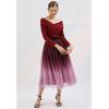 imageCHICWISH Womens PurpleBurgundyPink Festive Sparkle Ombre Tulle Midi SkirtBurgundy