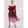 imageCHICWISH Womens PurpleBurgundyPink Festive Sparkle Ombre Tulle Midi SkirtBurgundy