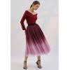 imageCHICWISH Womens PurpleBurgundyPink Festive Sparkle Ombre Tulle Midi SkirtBurgundy