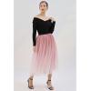 imageCHICWISH Womens PurpleBurgundyPink Festive Sparkle Ombre Tulle Midi SkirtPink
