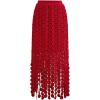 imageCHICWISH Women Summer Crochet Circle Fringe Hem Maxi Skirt Hollow Out High Elastic Waist Vacation Beach Long SkirtRed