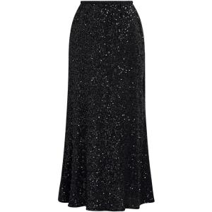 imageCHICWISH Women Sequin Mermaid Maxi Skirt Elegant Elastic High Waist A Line Flare Cocktail Party Glitter Long SkirtsBlack