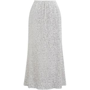 imageCHICWISH Women Sequin Mermaid Maxi Skirt Elegant Elastic High Waist A Line Flare Cocktail Party Glitter Long SkirtsIvory