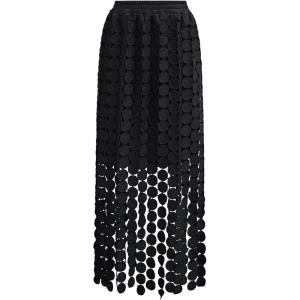 imageCHICWISH Women Summer Crochet Circle Fringe Hem Maxi Skirt Hollow Out High Elastic Waist Vacation Beach Long SkirtBlack