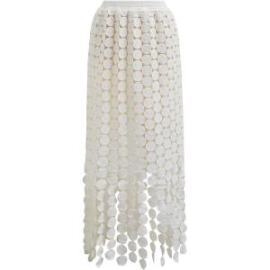 imageCHICWISH Women Summer Crochet Circle Fringe Hem Maxi Skirt Hollow Out High Elastic Waist Vacation Beach Long SkirtCream