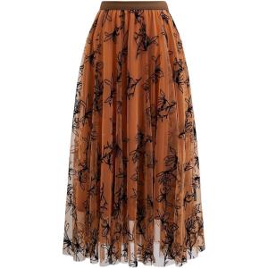 imageCHICWISH Womens LilacOrangeGreen Tulle Tutu Skirt Velvet Magnolia Elastic Waist DoubleLayered Mesh Maxi SkirtOrange