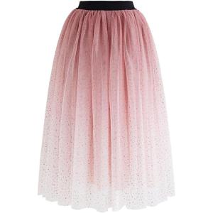 imageCHICWISH Womens PurpleBurgundyPink Festive Sparkle Ombre Tulle Midi SkirtPink