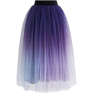 imageCHICWISH Womens PurpleBurgundyPink Festive Sparkle Ombre Tulle Midi SkirtPurple