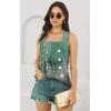 imageDisamer Tank Tops for Women 2025 Pleated Summer Tops Button Down Loose Fit Sleeveless Square Neck T ShirtsFloral Green