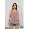 imageDisamer Tank Tops for Women 2025 Pleated Summer Tops Button Down Loose Fit Sleeveless Square Neck T ShirtsLace Pink