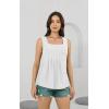 imageDisamer Tank Tops for Women 2025 Pleated Summer Tops Button Down Loose Fit Sleeveless Square Neck T ShirtsLace White
