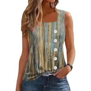 imageDisamer Tank Tops for Women 2025 Pleated Summer Tops Button Down Loose Fit Sleeveless Square Neck T ShirtsDewdrop Yellow