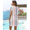 imageWomens Summer Casual Dresses Short Sleeve Striped Dress Boho Beach Vacation Tie Drawstring Waist Sun Dresses with PocketsStriped Colorful