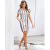 imageWomens Summer Casual Dresses Short Sleeve Striped Dress Boho Beach Vacation Tie Drawstring Waist Sun Dresses with PocketsStriped Colorful