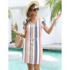 imageWomens Summer Casual Dresses Short Sleeve Striped Dress Boho Beach Vacation Tie Drawstring Waist Sun Dresses with PocketsStriped Colorful