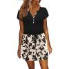 imageWomens Summer Casual Dresses Short Sleeve Striped Dress Boho Beach Vacation Tie Drawstring Waist Sun Dresses with PocketsFloral Black
