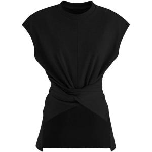 imageCHICWISH Womens BlackWhiteGrey Crisscross Waist Sleeveless Cotton TopBlack