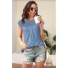 imageDisamer Womens Cap Sleeve Summer Tops Casual Crew Neck Lace Fashion Loose Fit Short Sleeve Shirts Tunic BlouseA Pure Blue