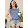 imageDisamer Womens Cap Sleeve Summer Tops Casual Crew Neck Lace Fashion Loose Fit Short Sleeve Shirts Tunic BlouseA Pure Blue