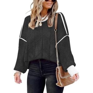 imageDisamer Sweaters for Women Fall Outfits Winter 2025 Lightweight Long Batwing Sleeve Crewneck Knit Pullover Sweaters TopsPure Black