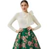 imageCHICWISH Women Organza Bowknot Neck Knit Top Long Sleeve Elegant Slim Fitted Fall Casual Solid Pullover TopsCream