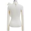 imageCHICWISH Women Organza Bowknot Neck Knit Top Long Sleeve Elegant Slim Fitted Fall Casual Solid Pullover TopsCream