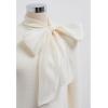 imageCHICWISH Women Organza Bowknot Neck Knit Top Long Sleeve Elegant Slim Fitted Fall Casual Solid Pullover TopsCream