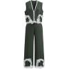 imageCHICWISH Women 2 Piece Sets Summer Outfit Sleeveless V Neck Lace Top and Side Pocket Pants Casual Vacation Lounge SetArmy Green