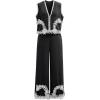 imageCHICWISH Women 2 Piece Sets Summer Outfit Sleeveless V Neck Lace Top and Side Pocket Pants Casual Vacation Lounge SetBlack