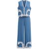 imageCHICWISH Women 2 Piece Sets Summer Outfit Sleeveless V Neck Lace Top and Side Pocket Pants Casual Vacation Lounge SetBlue