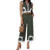 imageCHICWISH Women 2 Piece Sets Summer Outfit Sleeveless V Neck Lace Top and Side Pocket Pants Casual Vacation Lounge SetArmy Green
