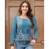 imageDisamer Womens Tops Long Sleeve T Shirts Dressy Casual Tunic Tops 2025 Fall Fashion Loose Square Neck Button Blouse TeesFloral Blue