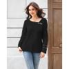imageDisamer Womens Tops Long Sleeve T Shirts Dressy Casual Tunic Tops 2025 Fall Fashion Loose Square Neck Button Blouse TeesPure Black