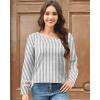 imageDisamer Womens Tops Long Sleeve T Shirts Dressy Casual Tunic Tops 2025 Fall Fashion Loose Square Neck Button Blouse TeesStriped Gray