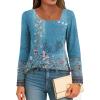 imageDisamer Womens Tops Long Sleeve T Shirts Dressy Casual Tunic Tops 2025 Fall Fashion Loose Square Neck Button Blouse TeesFloral Blue