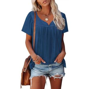 imageDisamer Summer Tops for Women 2025 Trendy Boho Floral Tank House Short Sleeve Shirts Loose Fit Tunic Top Dressy Casual BlousePure Blue