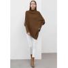 imageCHICWISH Women Turtleneck Asymmetric Hem Oversized Batwing Sleeve Pullover Sweaters Ribbed Knit Cape PonchoCaramel